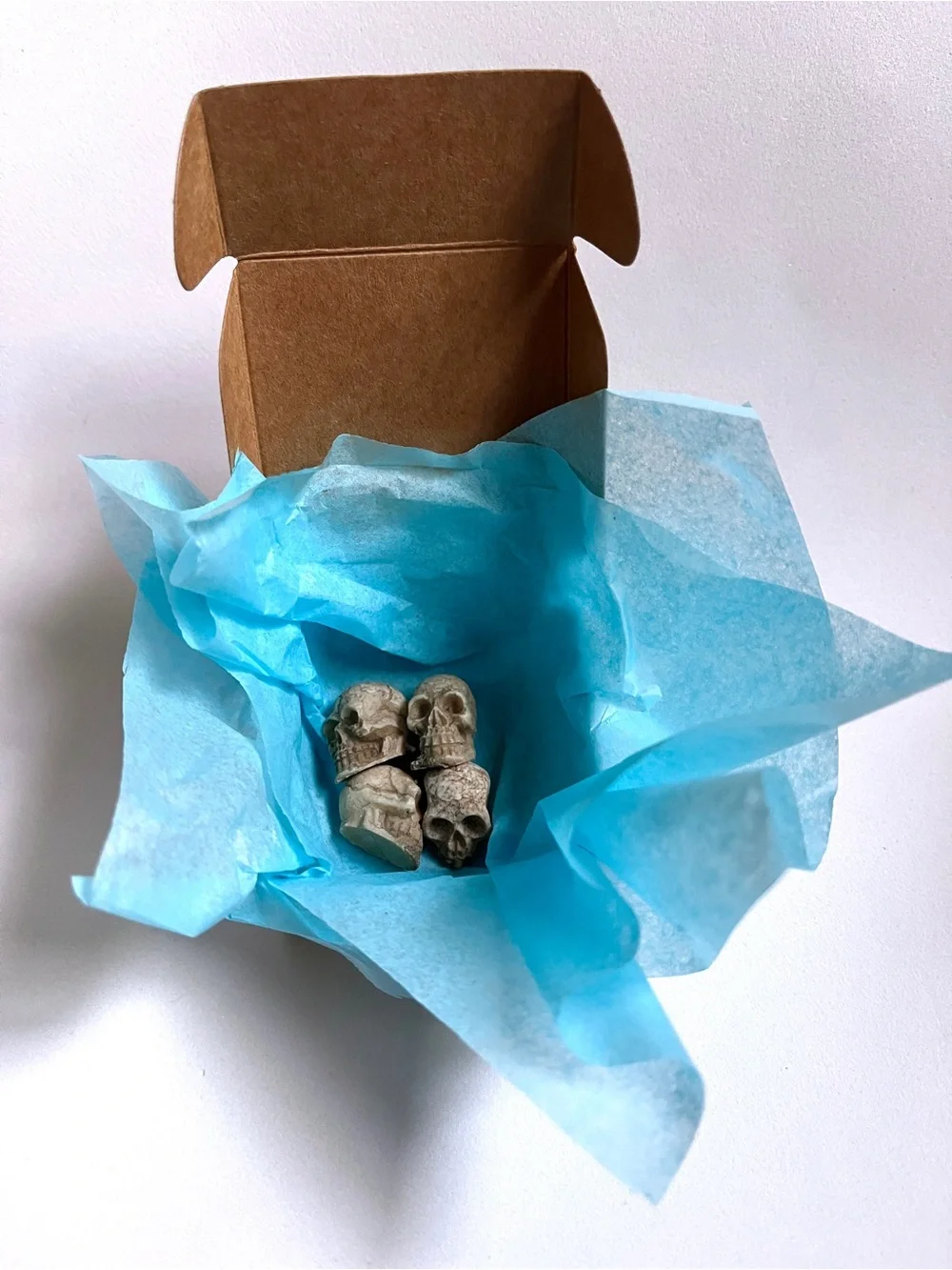 Set of 4 Decorative Clay Skull Accents in Beige- Mini, New, Fun!